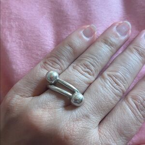 10# Elegant 2 Spheres Silver Women's Ring